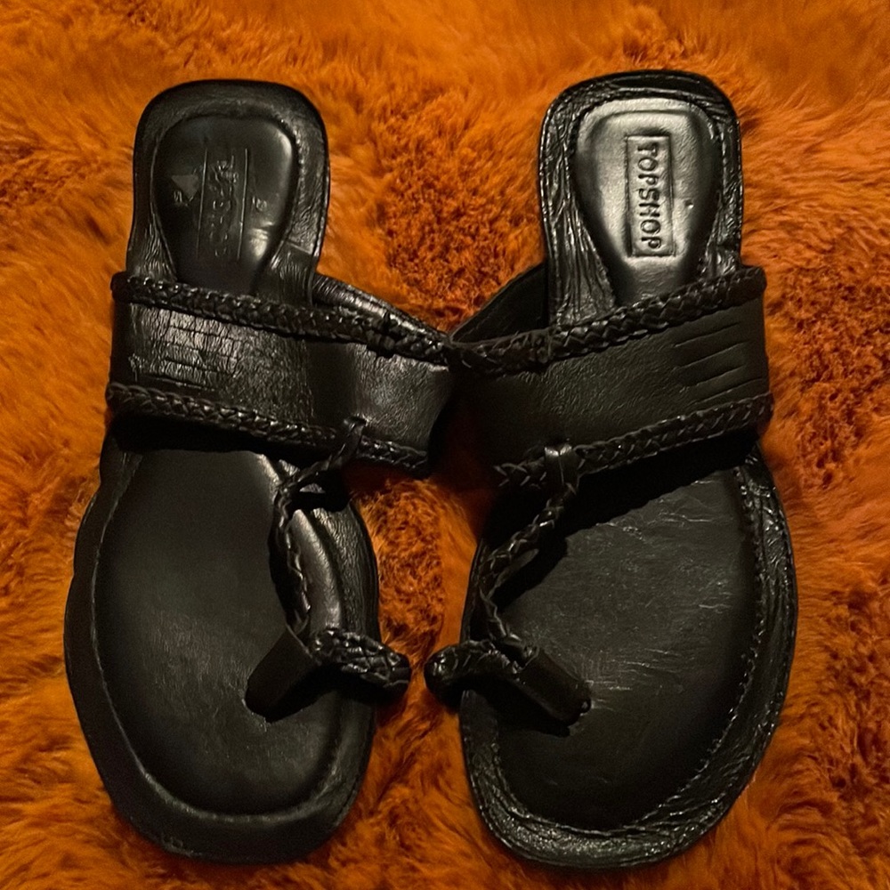 Topshop black leather slippers